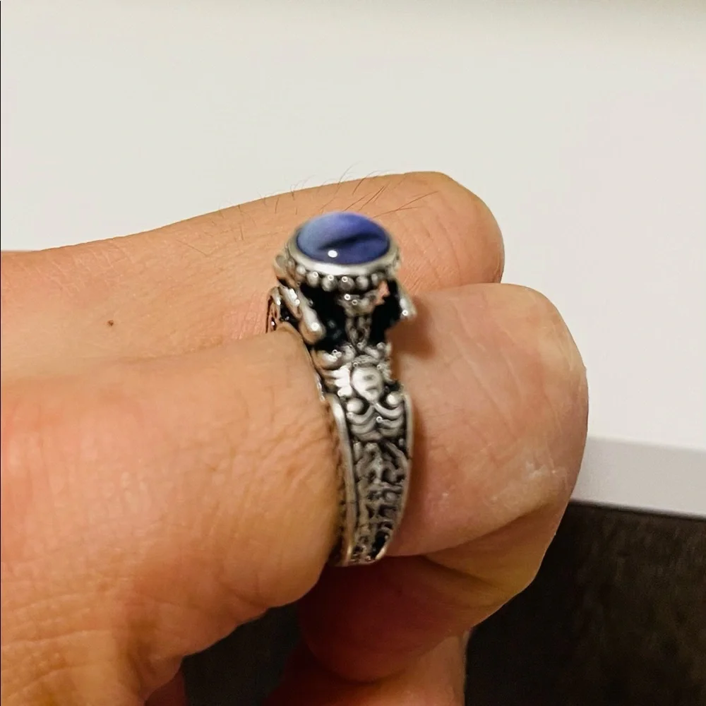 Brand New Unisex Size 2 Amethyst Cat-Eye Ring Stainless Steel Adjustable Size - Picture 4 of 7